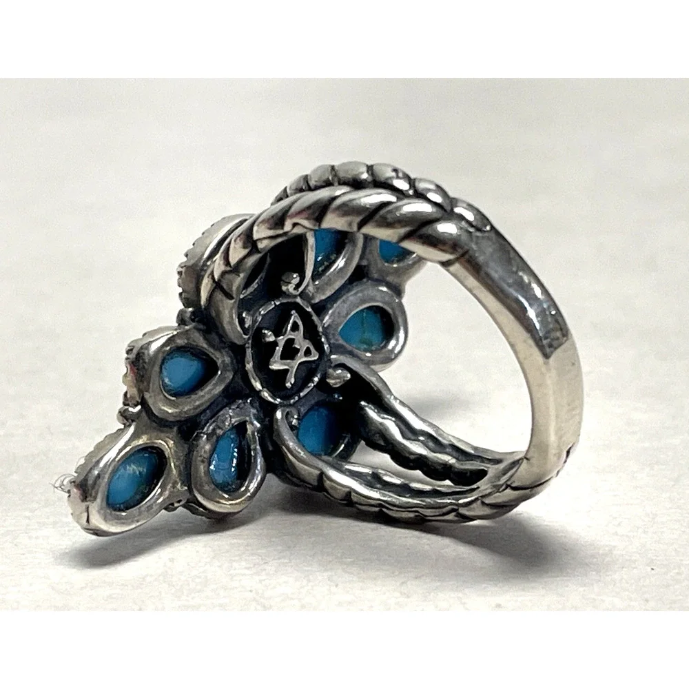 Carolyn Pollack 925 Sterling Silver Turquoise Cluster Ring Size 7.75 Statement